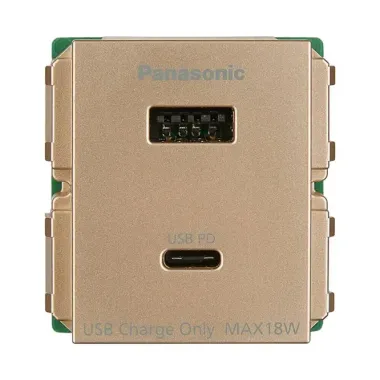 Ổ cắm USB 2 cổng type A-C màu vàng ánh kim Panasonic WEF14821MYZ-VN