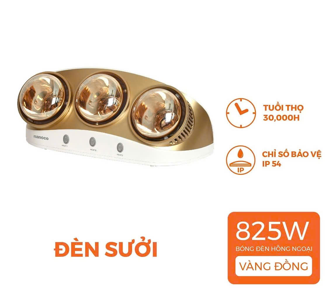 Đèn sưởi 3 bóng NBH626G nanoco 825W/220V/50Hz