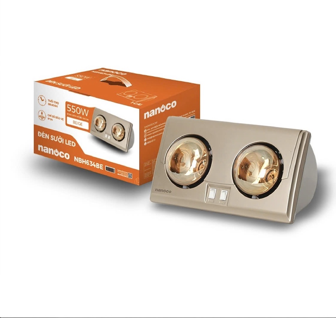 Đèn sưởi Nanoco NBH634BE 550W, gắn tường, 2 bóng