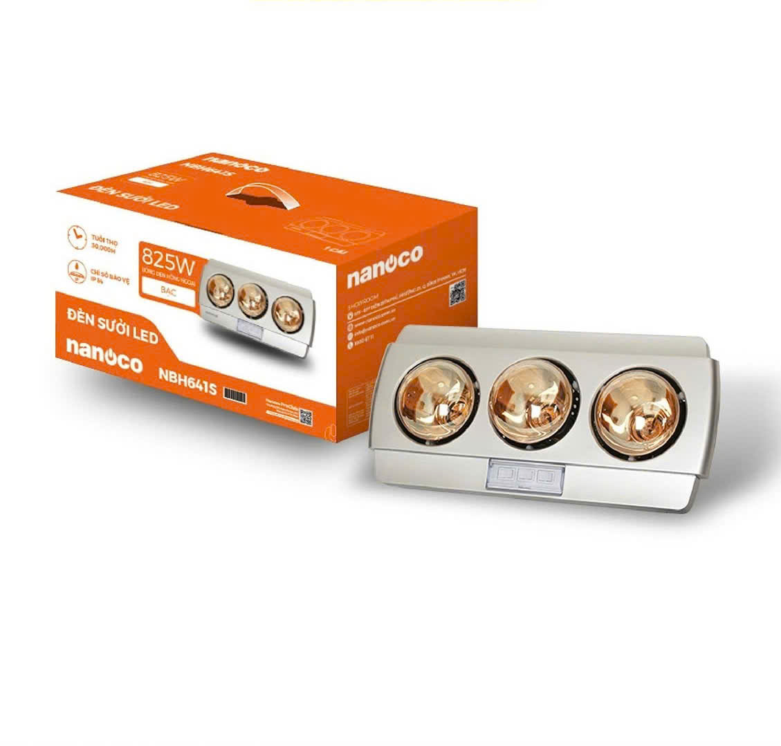 Đèn sưởi Nanoco NBH641S 825W, gắn tường, 3 bóng