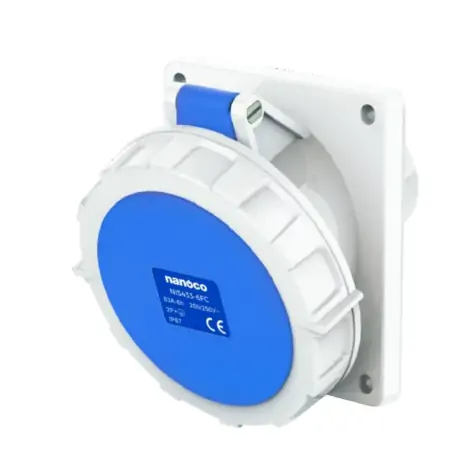 Ổ cắm gắn âm dạng nghiêng 63A-3P- 230V- 6H-IP67 Nanoco NIS433-6FC