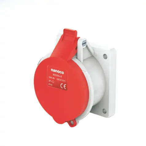 Ổ cắm gắn âm dạng thẳng 16A-4P- 400V- 6H-IP44 Nanoco NIS314-6