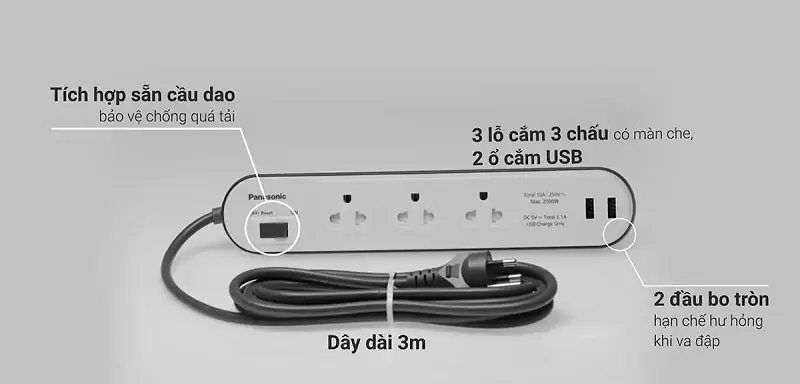 Ổ cắm có dây Panasonic WCHG243322W-VN